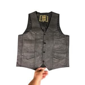 Barney's Leather Men's Black Genuine Leather Vest Size 40 Biker Motorcycle